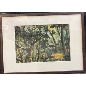 Plakat af Hans Scherfig, legende elefanter 30x40cm i ramme af valnd