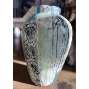 Merete Lisby, bemalet krukke h�jde 50cm bredde 25cm