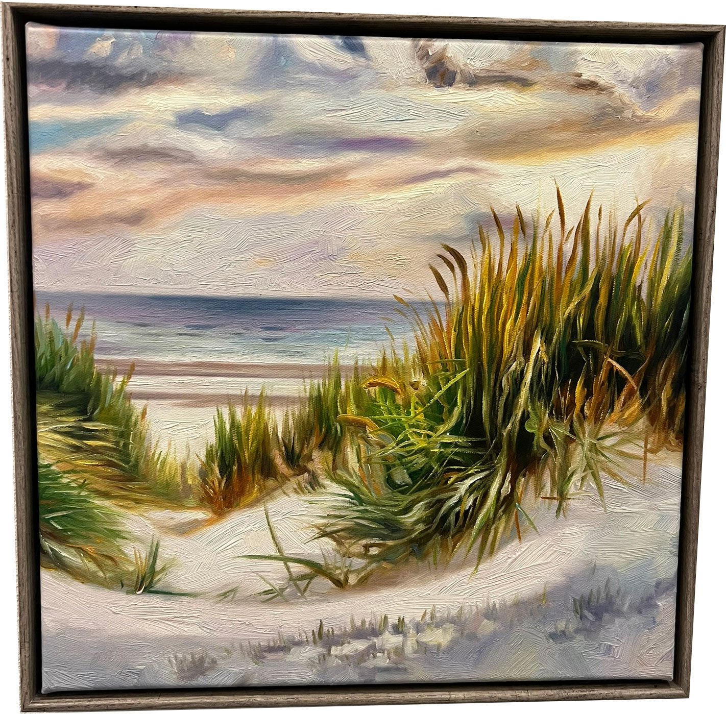 Lys over vandet, oliemaleri 40x40cm