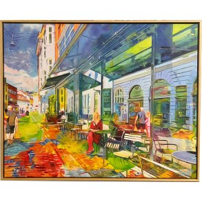 spejling af cafevinduer i Aarhus 100x80cm af Sarah Hi