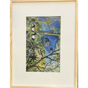 Elefanter og Tepir, plakat af Hans Scherfig 30x40cm i ramme af valn�d