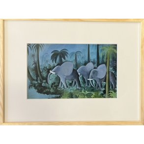 elefanter, plakat af Hans Scherfig 30x40cm i ramme af fyrtr�