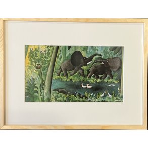 elefanter, plakat af Hans Scherfig 30x40cm i ramme af fyrtr�