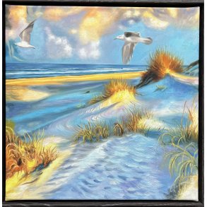 Morgenlys ved Vandkanten, oliemaleri 40x40cm