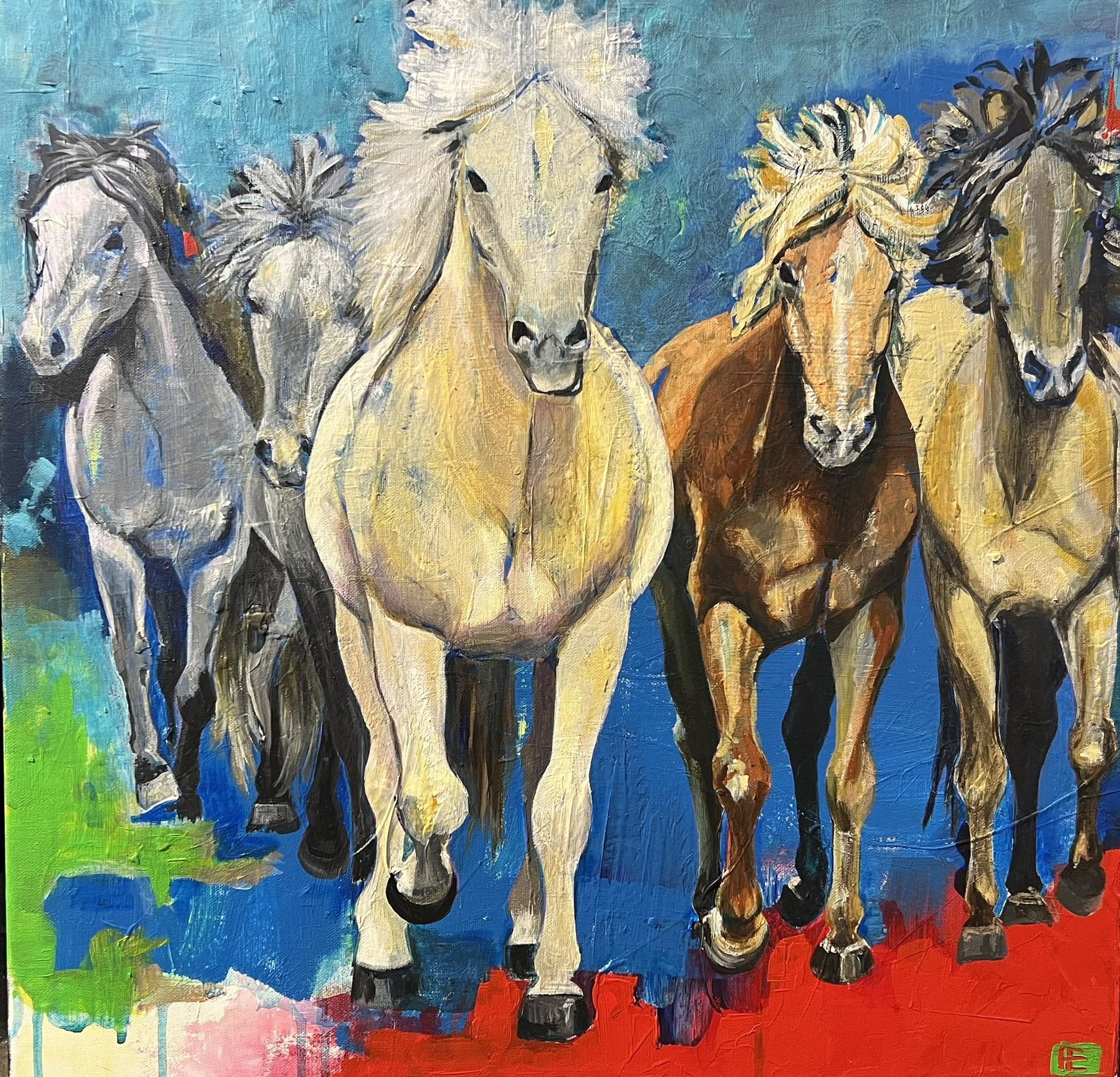 Hanne Ernst, hestemaleri 55x55cm