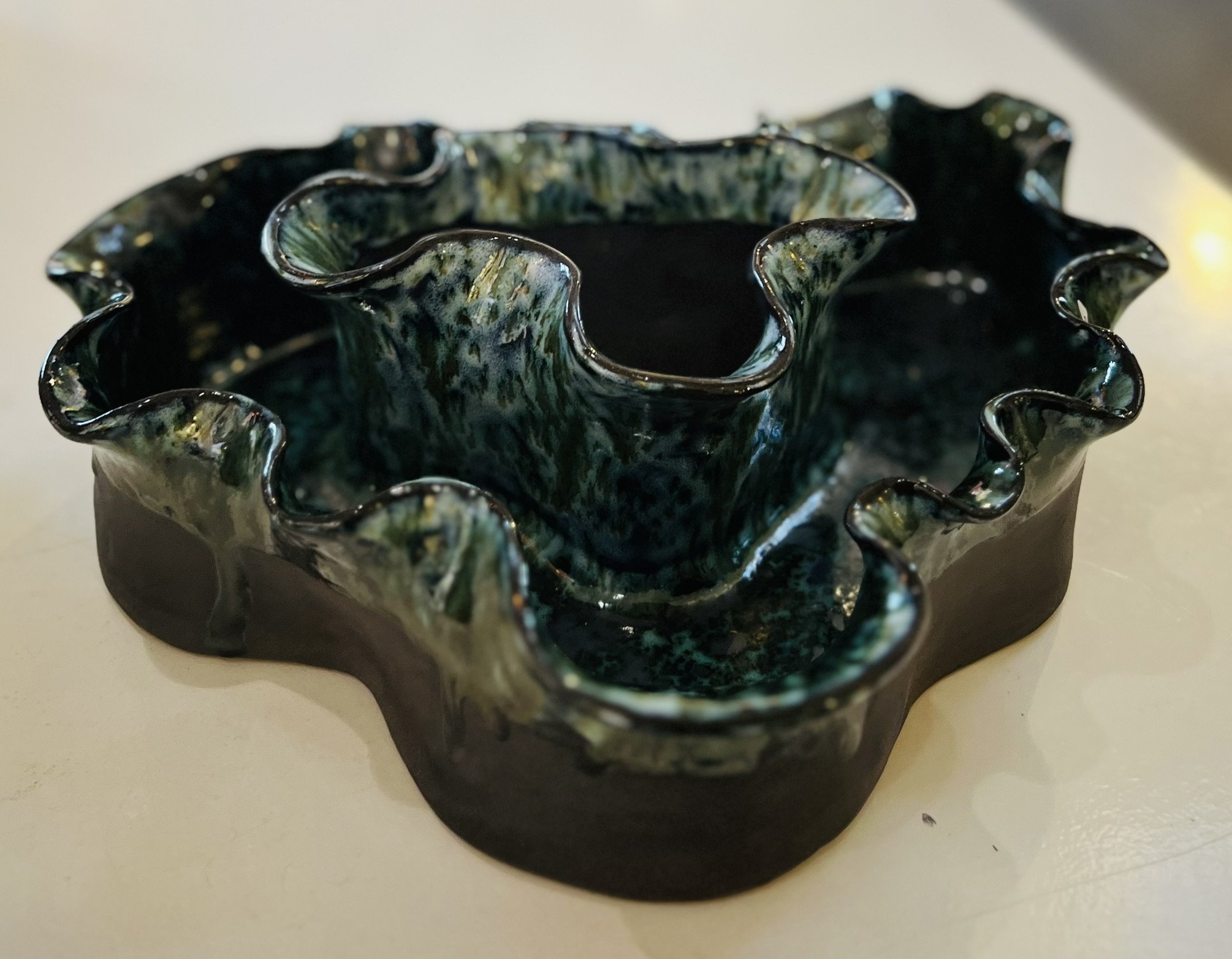 Anette Blichfeldt Madsen, gr�n bl� unika sk�l/vase/skulptur