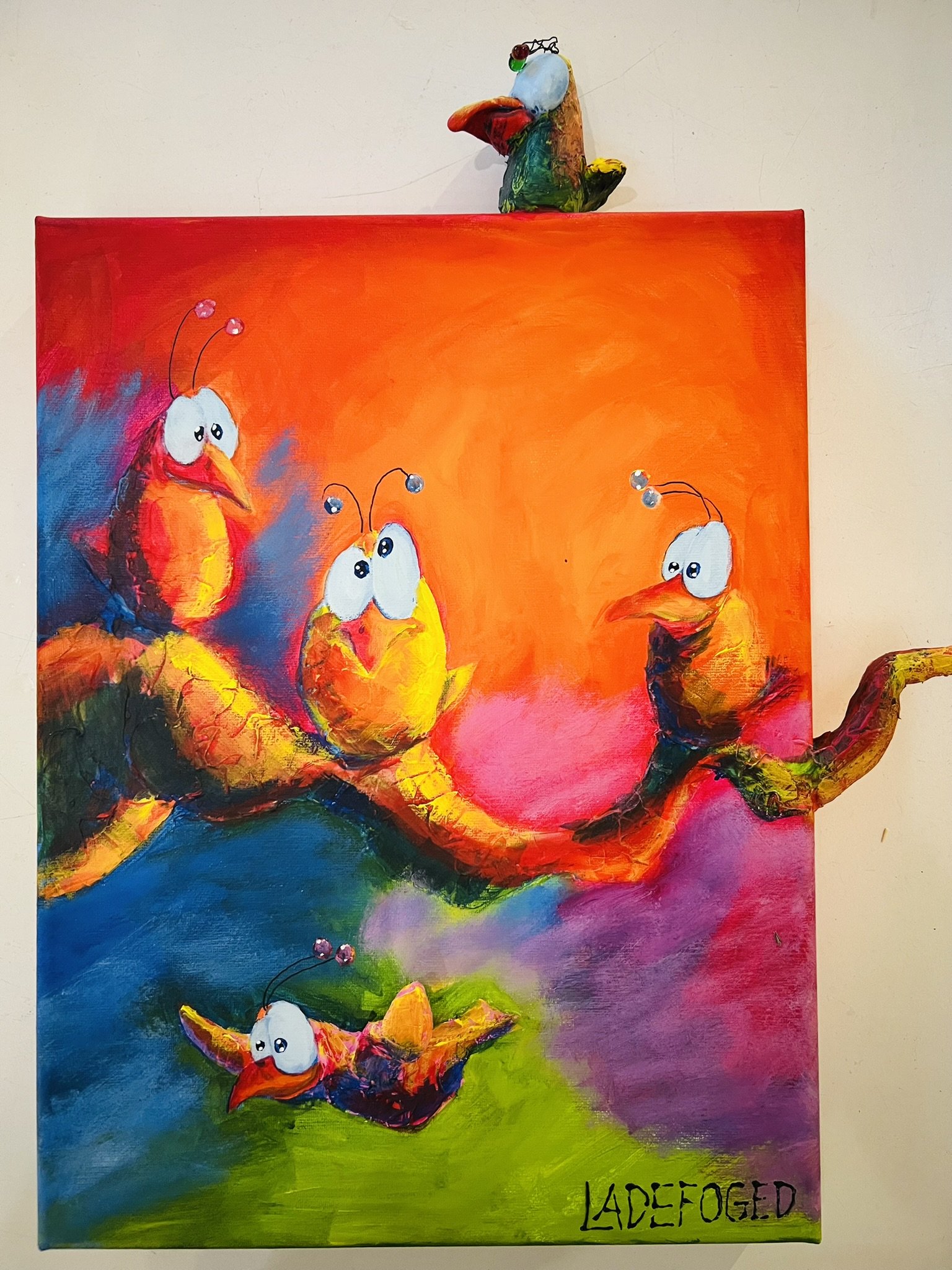 30x40cm 3D maleri af Jette Ladefoged fugle