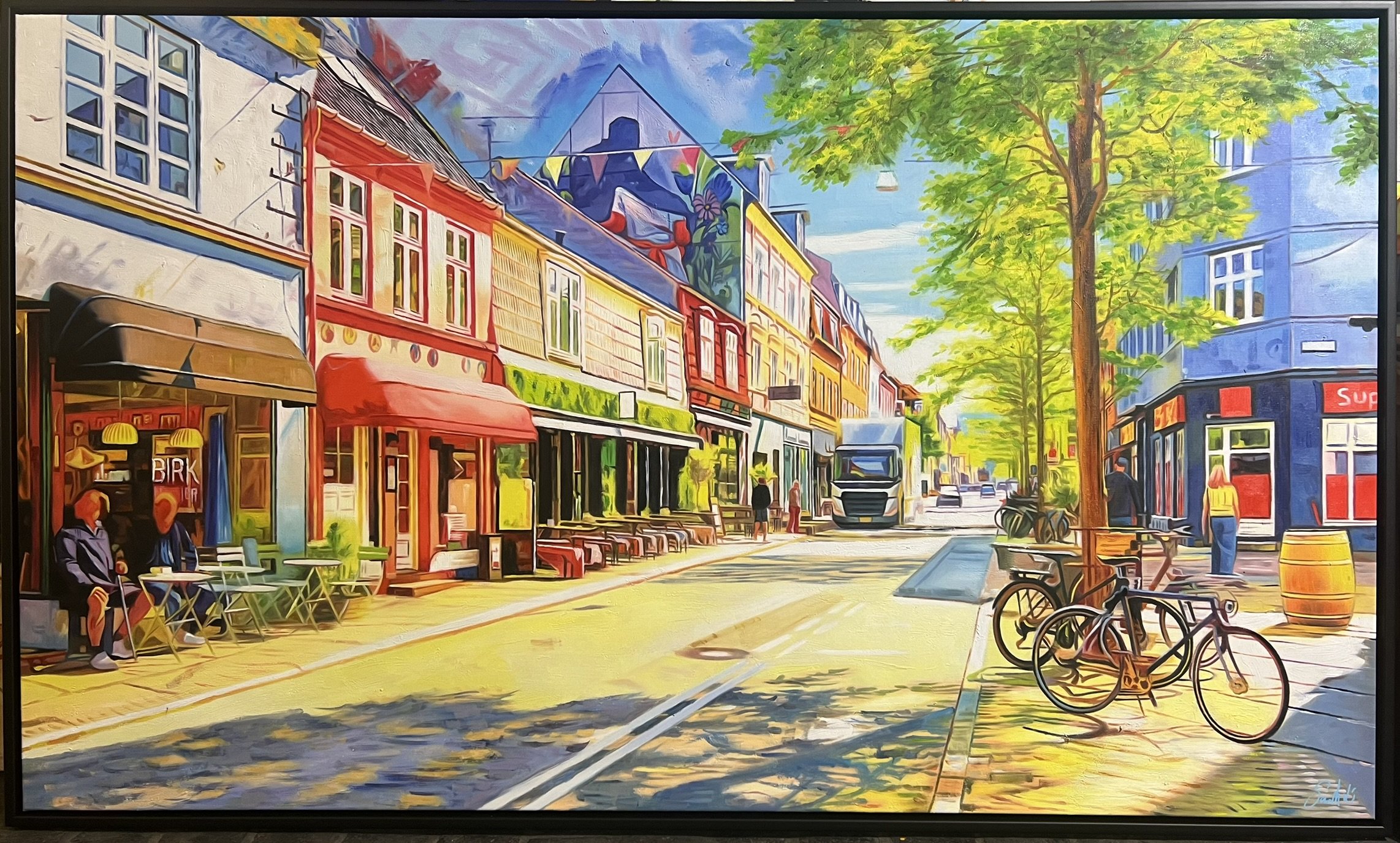 J�gerg�rdsgade 100x170cm oliemaleri af Sarah H�i