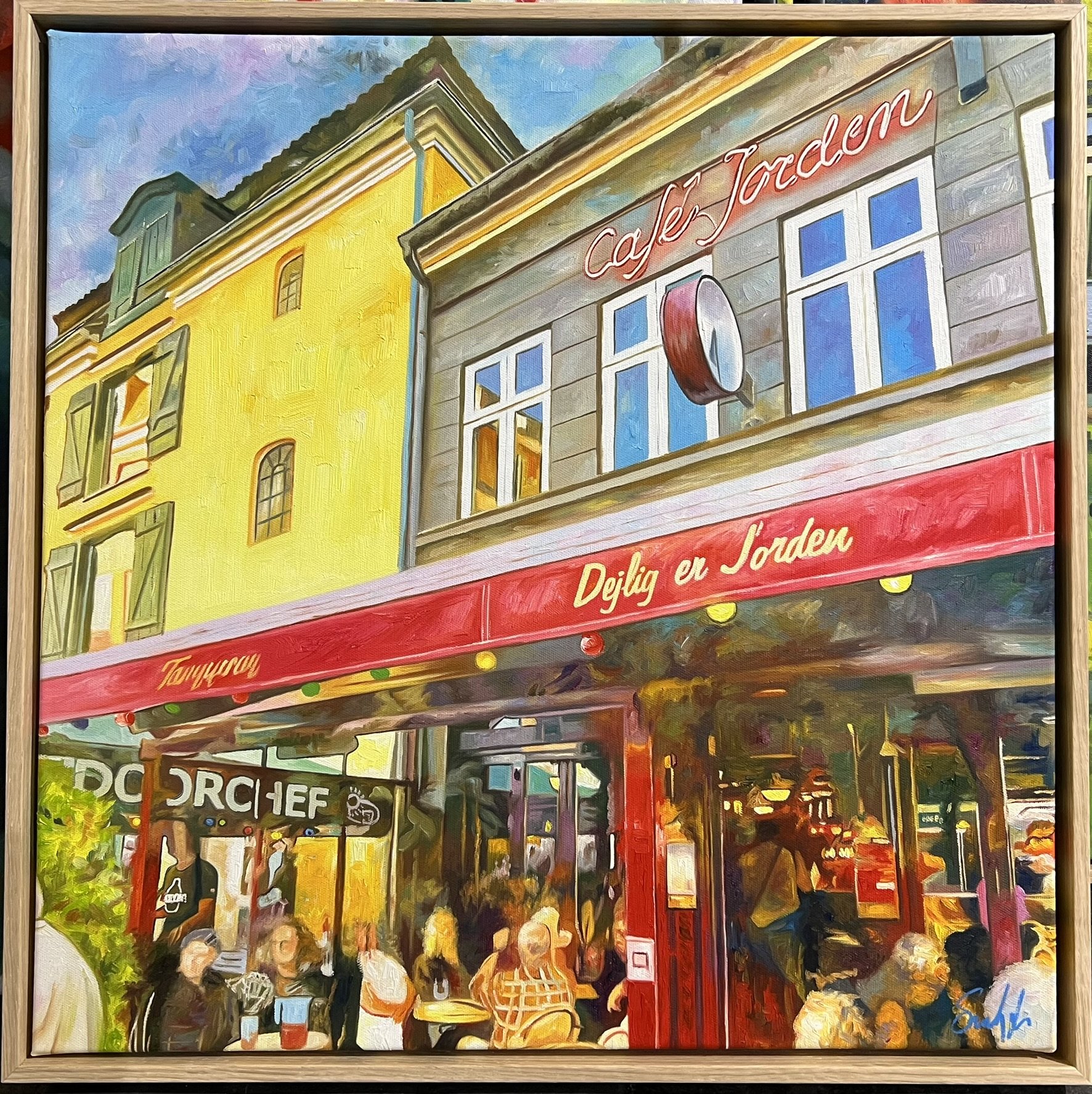 Cafe Jorden Aarhus, 60x60cm oliemaleri af Sarah H�i