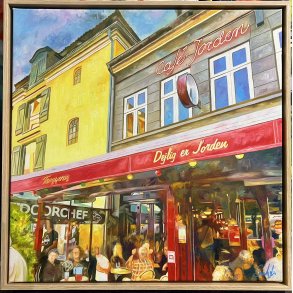 Cafe Jorden Aarhus, 60x60cm oliemaleri af Sarah H�i