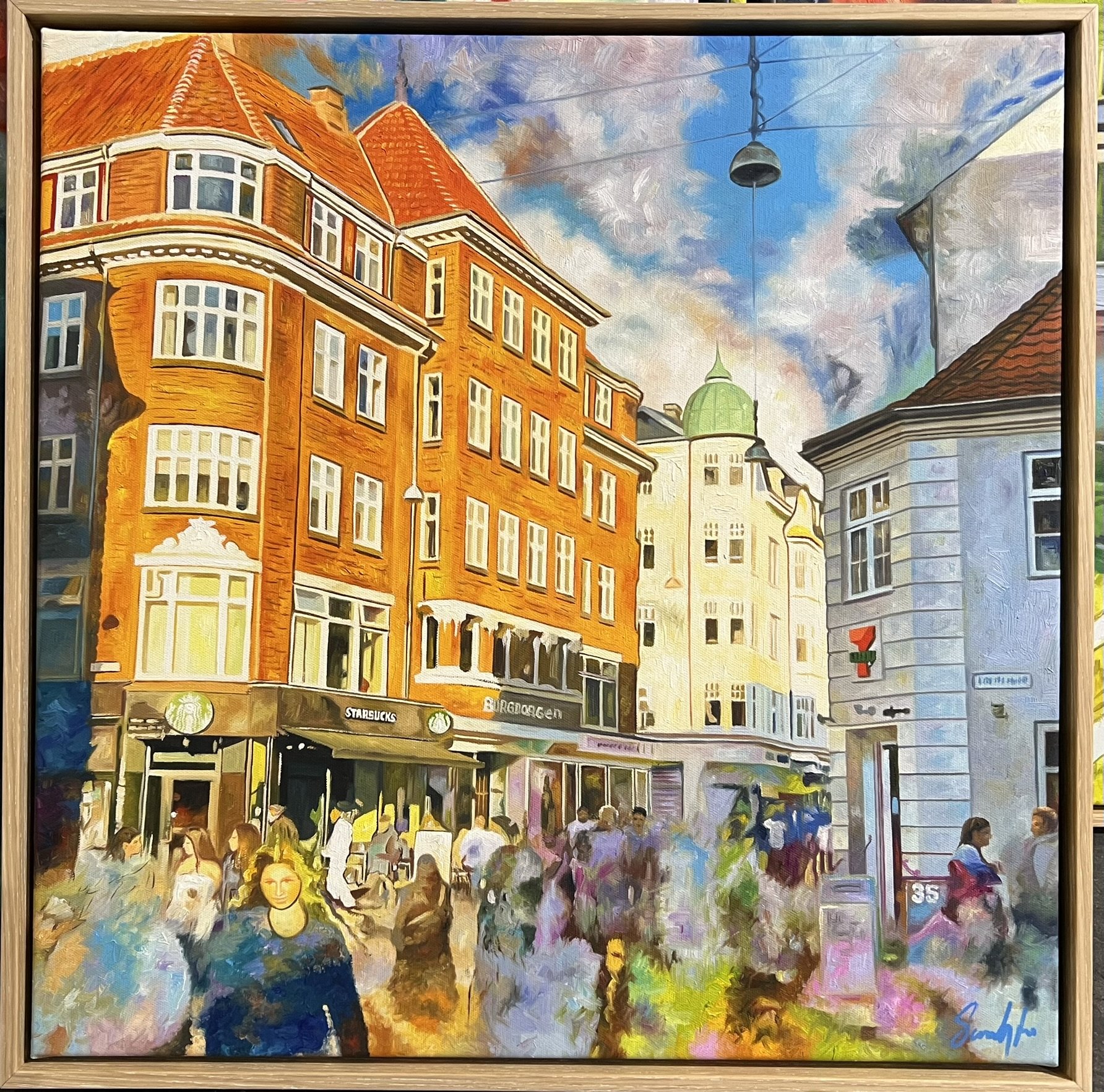 Majlgade Aarhus, 60x60cm oliemaleri af Sarah H�i