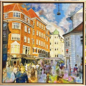 Majlgade Aarhus, 60x60cm oliemaleri af Sarah H�i