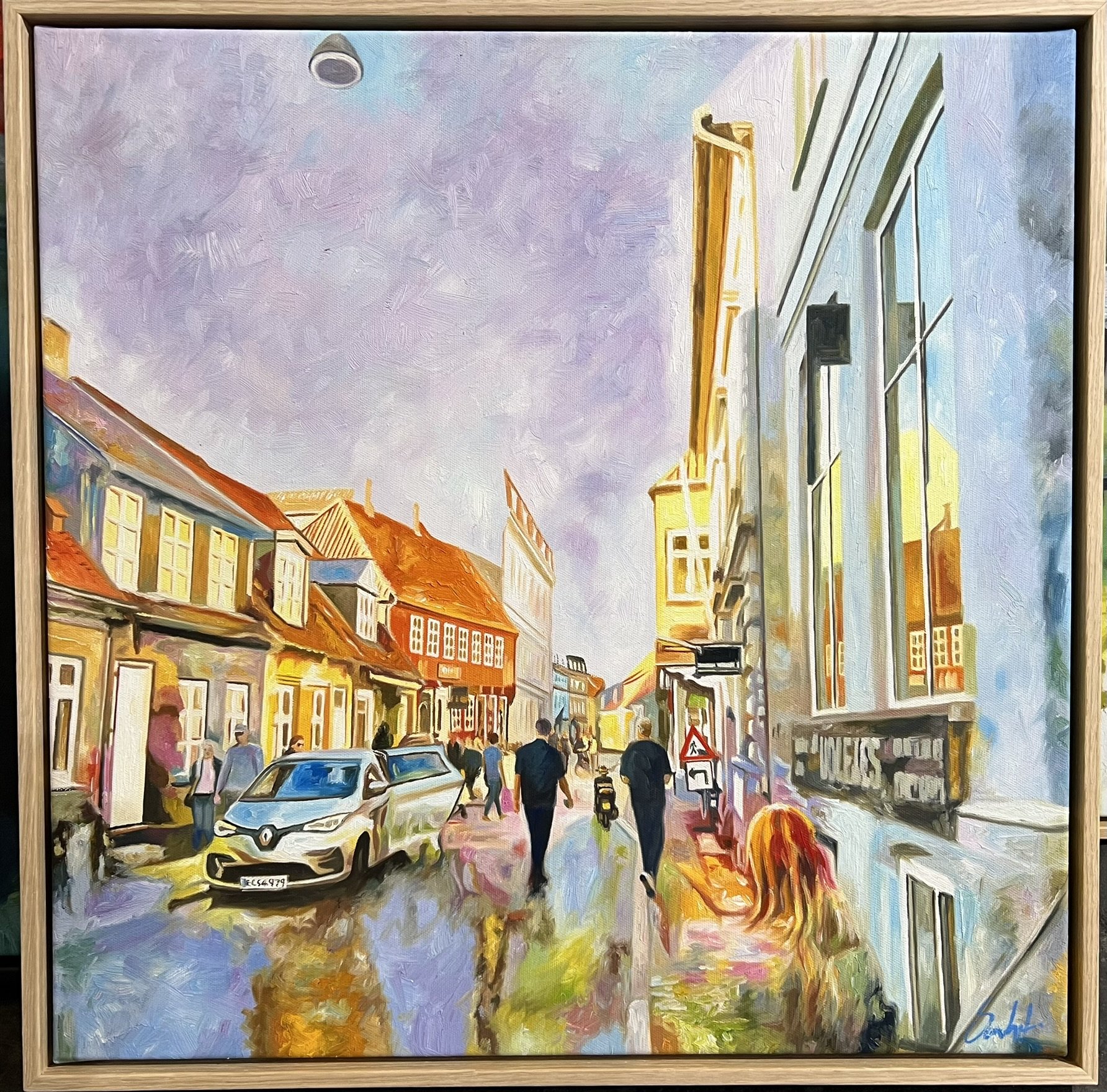 Majlgade Aarhus, 60x60cm oliemaleri af Sarah H�i