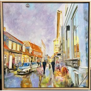Lille Torv Aarhus, 60x60cm oliemaleri af Sarah H�i