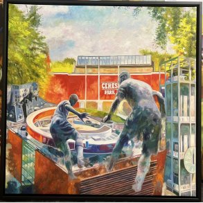 Aarhus maleriet, 80x80cm oliemaleri af Sarah H�i