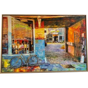 Il Mercantino i Mejlgade, 100x150cm oliemaleri af Sarah H�i