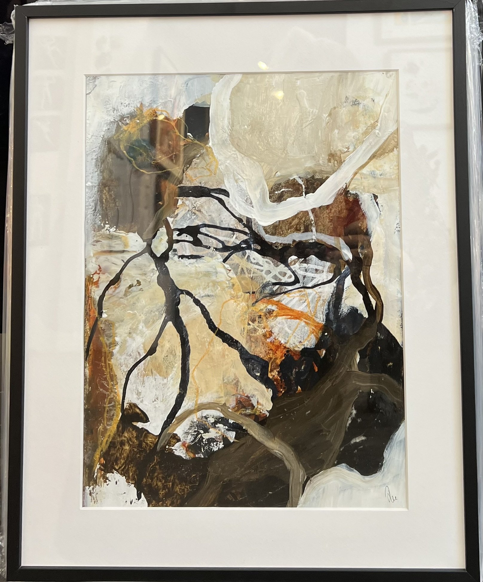 Abstrakt Collage af Rie Br�dsgaard, maleri 40x50cm