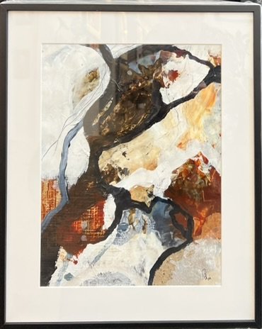 Abstrakt Collage af Rie Br�dsgaard, maleri 40x50cm