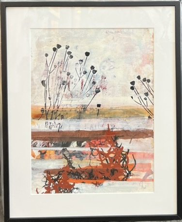 Abstrakt Collage af Rie Br�dsgaard, maleri 40x50cm