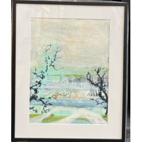 Abstrakt Collage af Rie Br�dsgaard, maleri 40x50cm