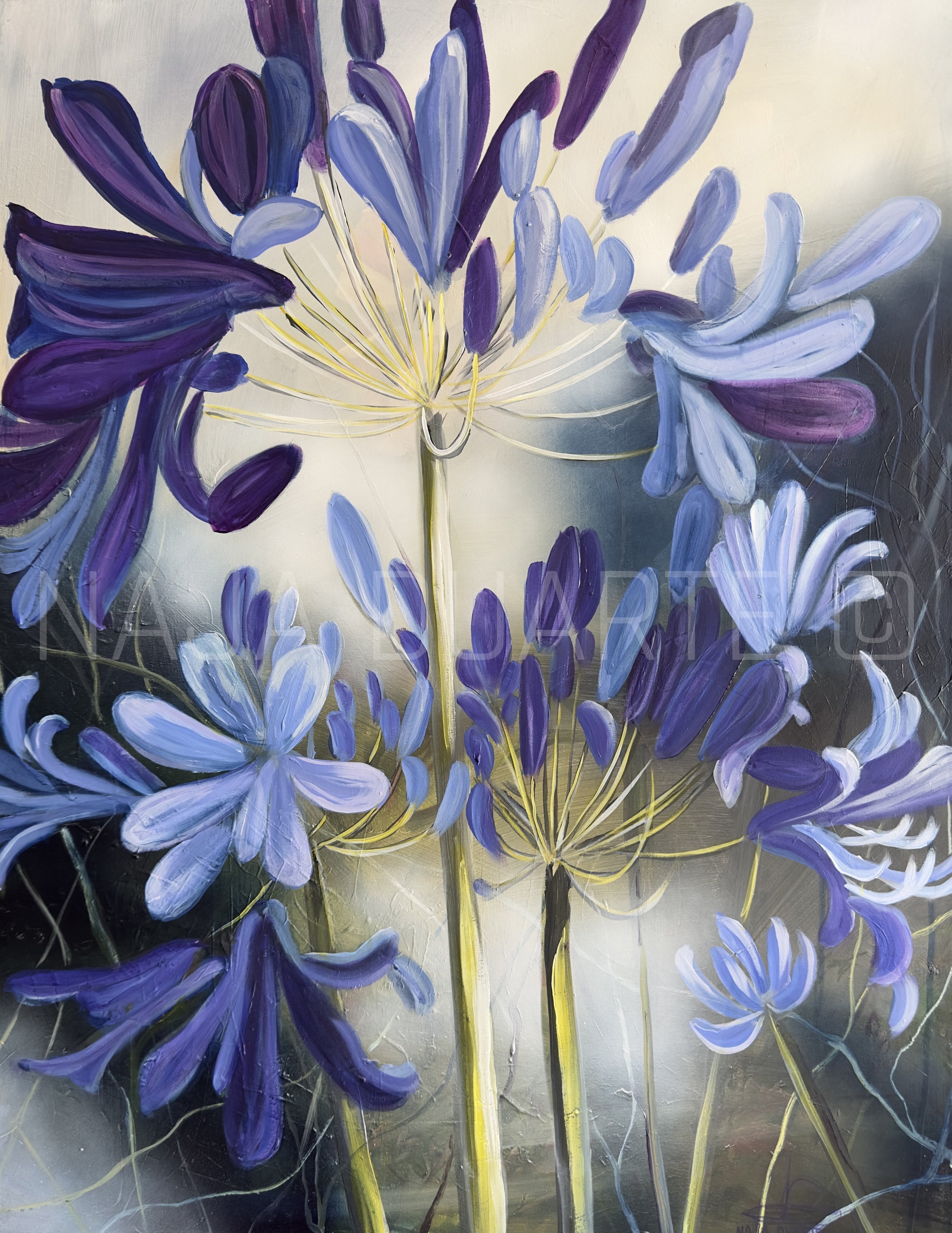 Bla Agapantus, 70x90cm maleri af Naja Duarte