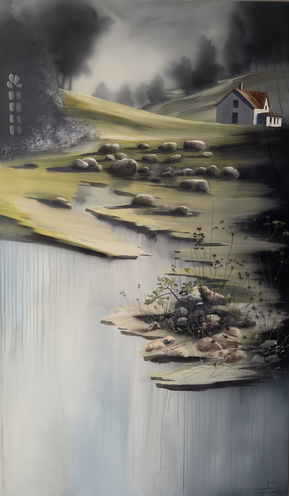 Mellem tr�gr�nserne, 170x100cm maleri af Naja Duarte