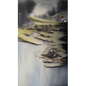 Mellem tr�gr�nserne, 170x100cm maleri af Naja Duarte