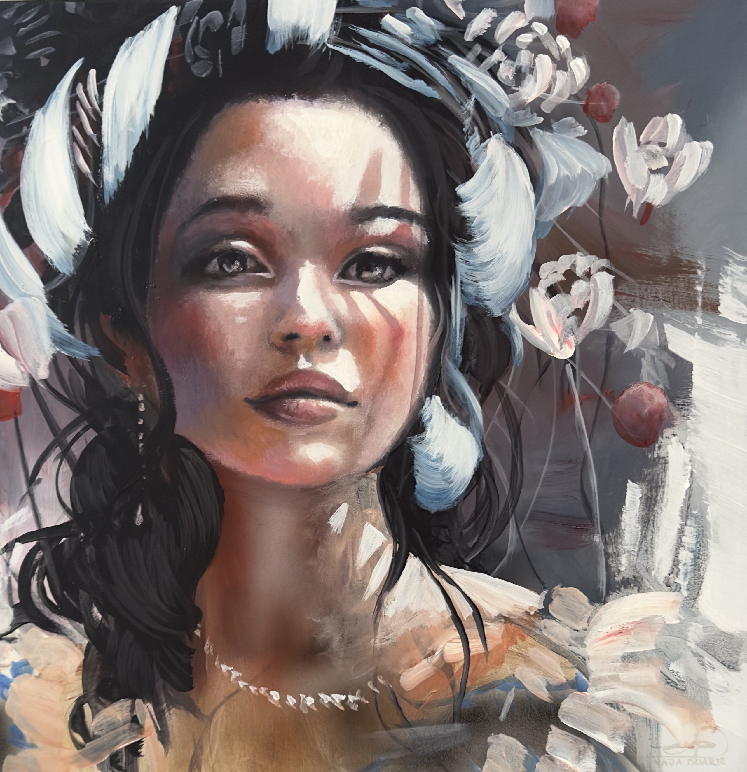 I et glimt af lys, 50x50cm maleri af Naja Duarte