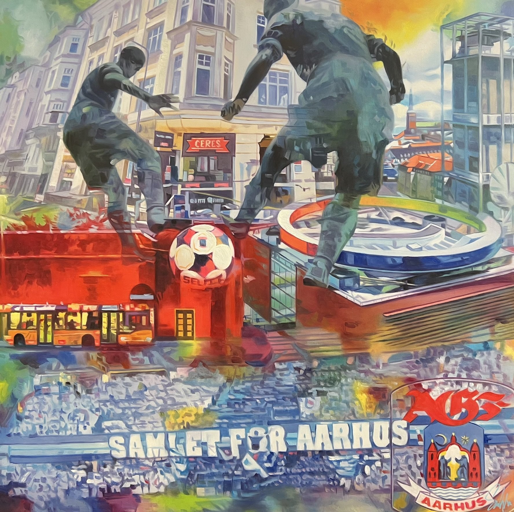 Samlet for Aarhus, det originale maleri 100x100cm oliemaleri af Sarah H�i