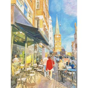 Store Torv Aarhus 80x60cm oliemaleri af Sarah H�i