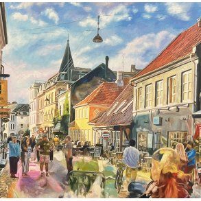 Graven i Aarhus 80x80cm oliemaleri af Sarah H�i