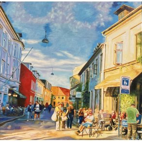 Badstuegade i Aarhus 80x80cm oliemaleri af Sarah H�i