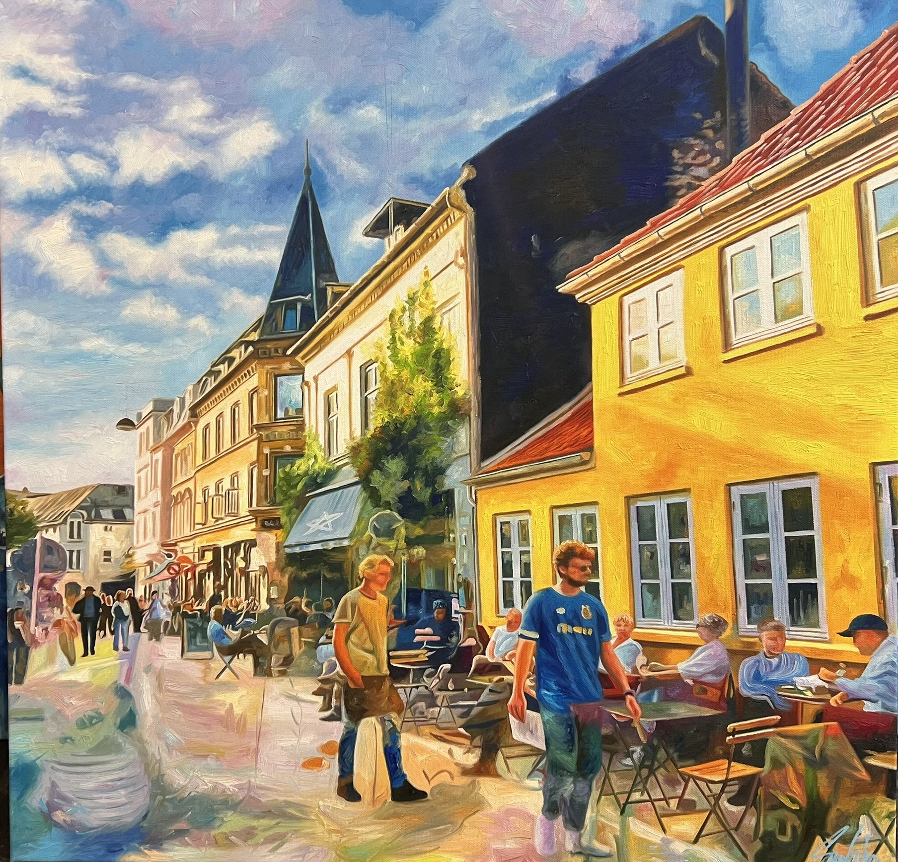 Latinerkvarteret i Aarhus 80x80cm oliemaleri af Sarah H�i