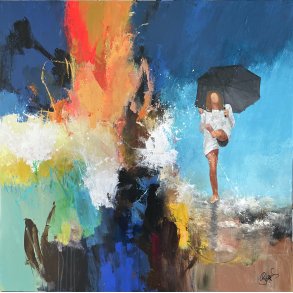 Abstrakt maleri af Jesper S�rensen, Singing in the rain,100x100cm