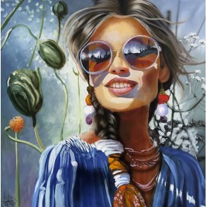 Udsyn, portr�tmaleri 100x100cm maleri af Naja Duarte