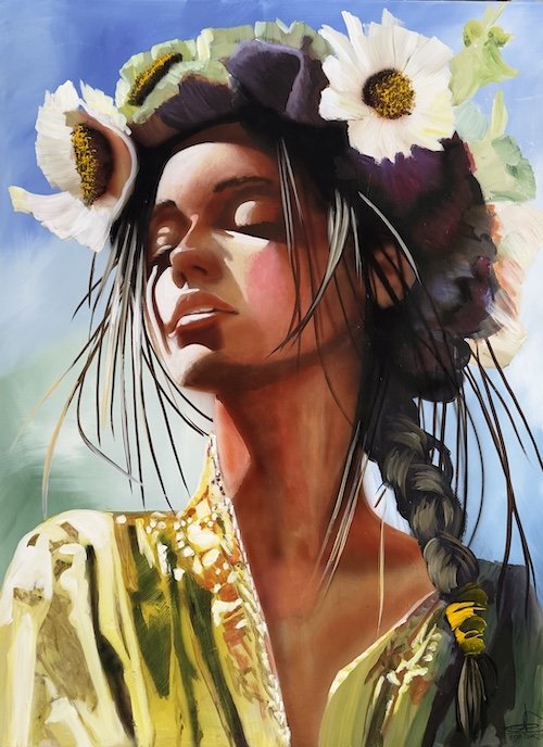 Solfanger, portr�tmaleri 90x120cm maleri af Naja Duarte