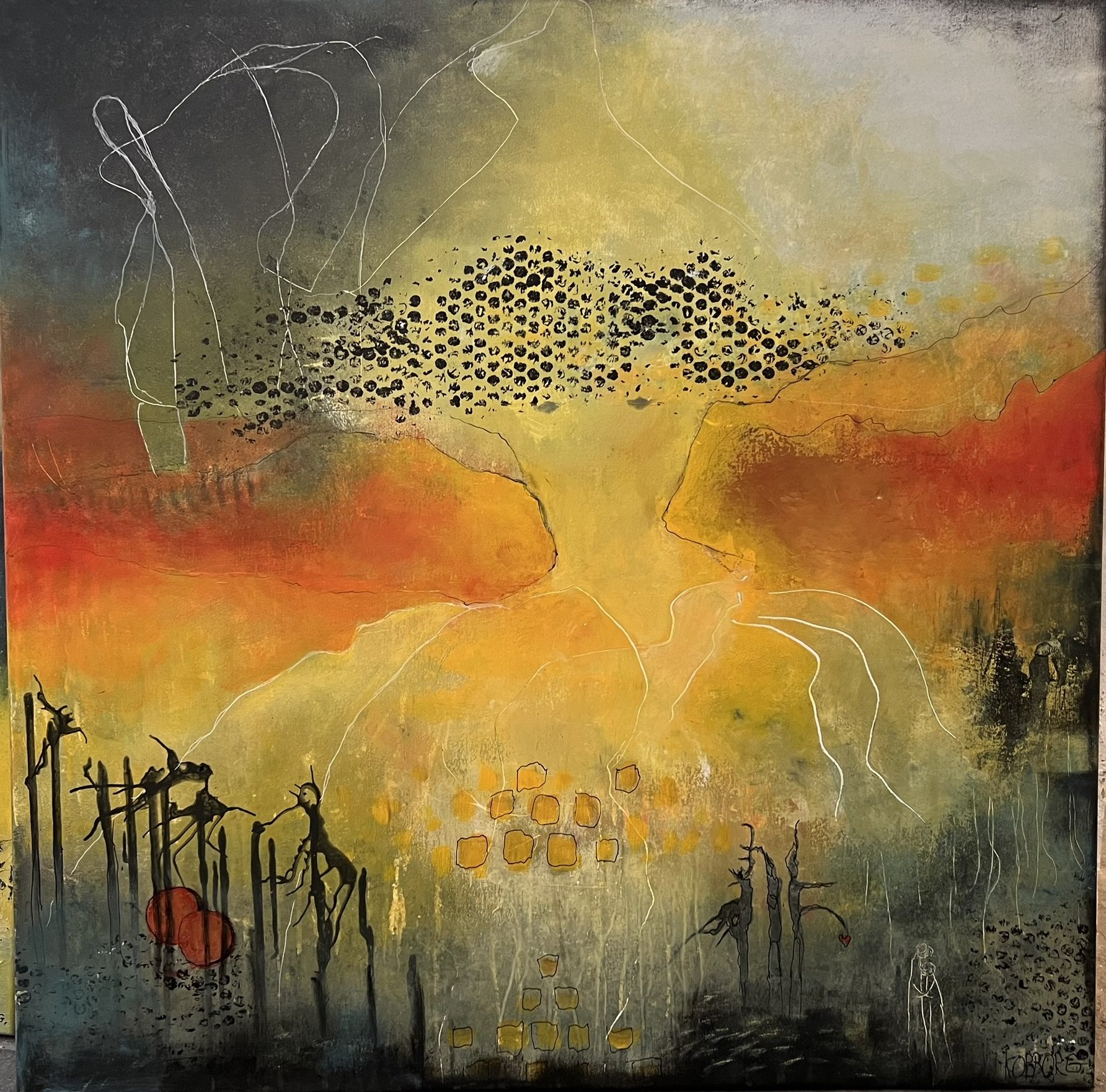 Abstrakt Maleri af Rita Kobborg 80x80cm