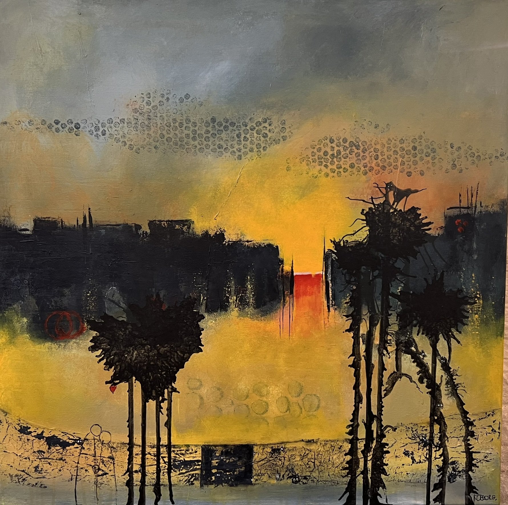 Abstrakt Maleri af Rita Kobborg 80x80cm