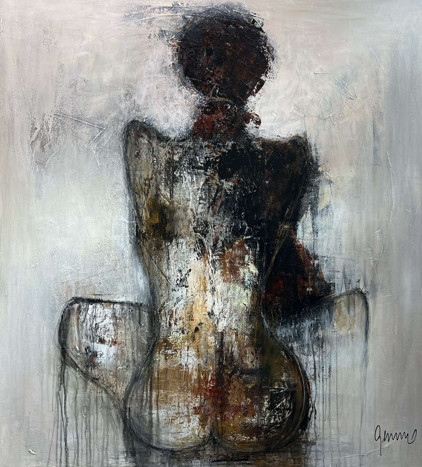 Maleri af kvinde af Susanne Gemmer 100x110cm abstrakt maleri