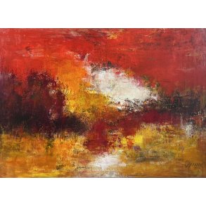 Abstrakt Maleri i r�de farver af Susanne Gemmer 100x140cm