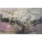 Abstrakt Maleri i gr� og lilla farver af Susanne Gemmer 90x140cm