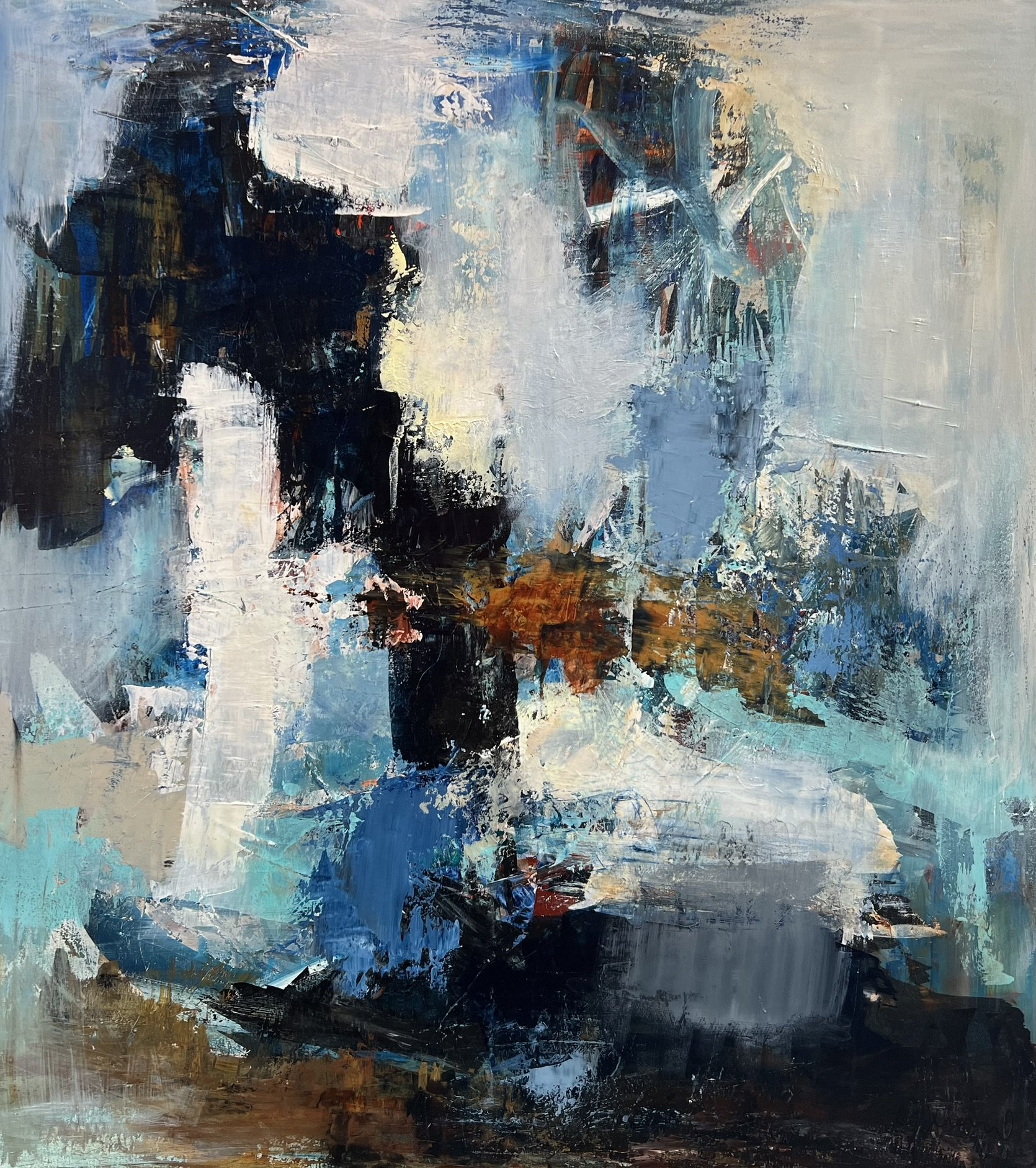 Maleri Susanne Gemmer 100x110cm abstrakt maleri bl� farver