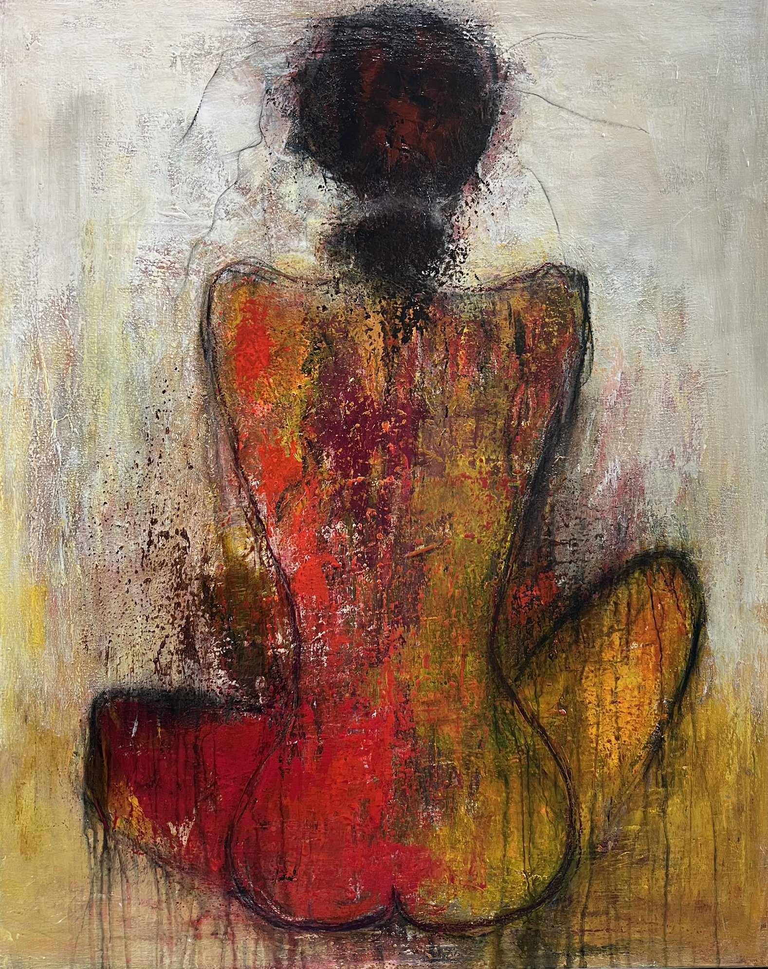 Maleri Susanne Gemmer 100x80cm abstrakt maleri bl� farver