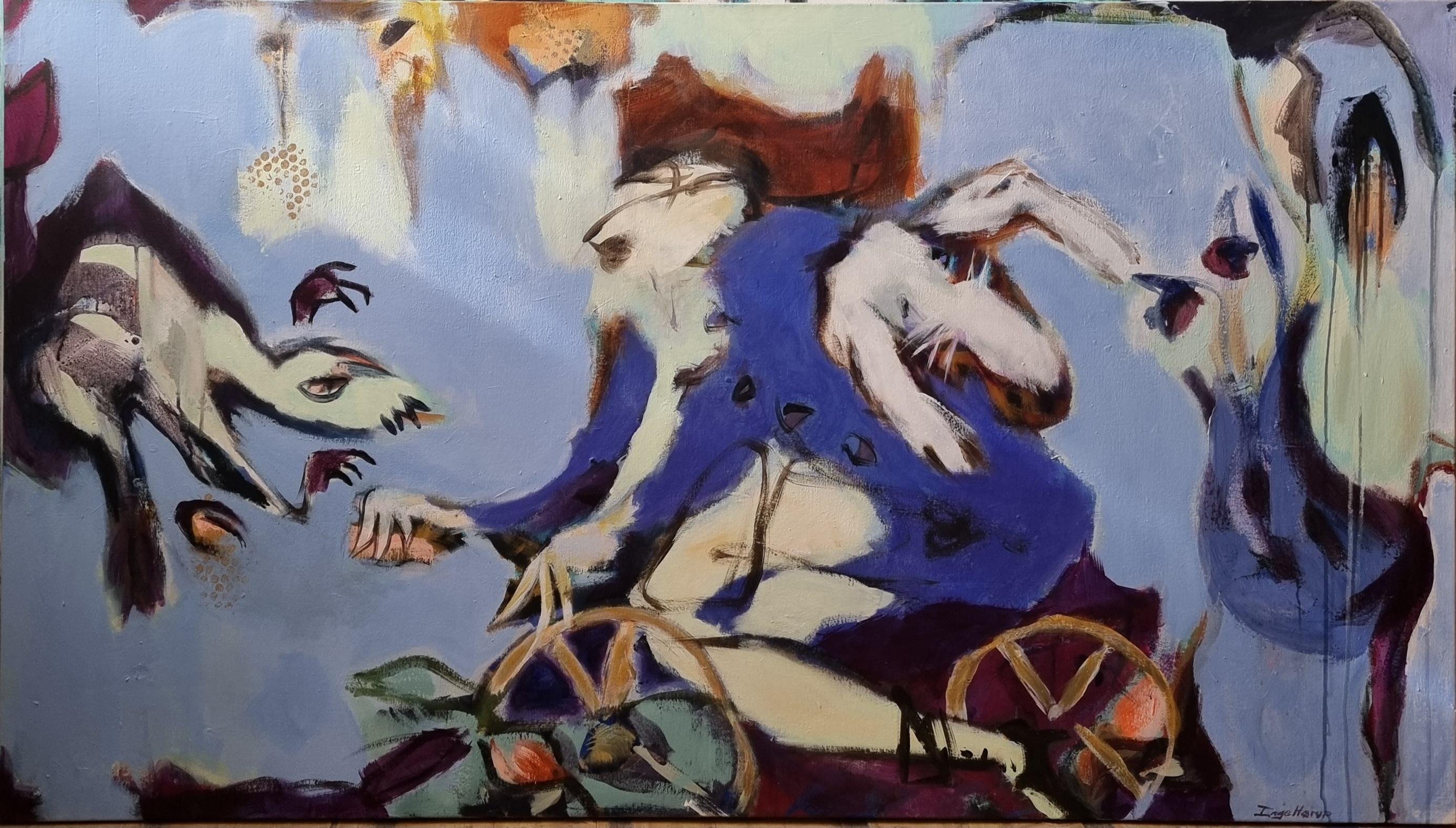 Maleri af Inge H�rup, 85x150 Le balade a v�lo