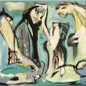 Maleri af Inge H�rup, 140x140cm The picnic