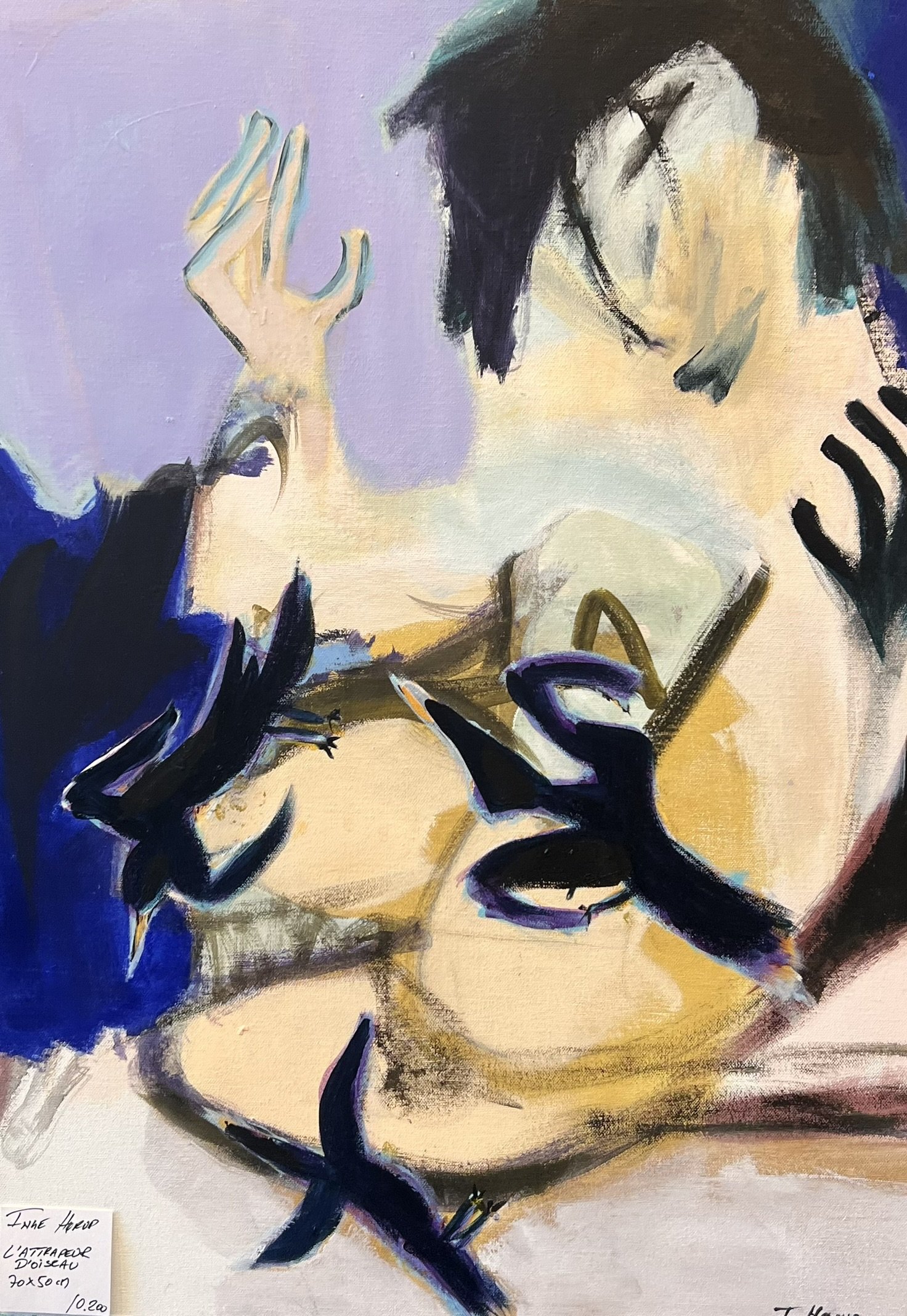 Maleri af Inge H�rup, 70x50 L�ttrapeur d�iseau