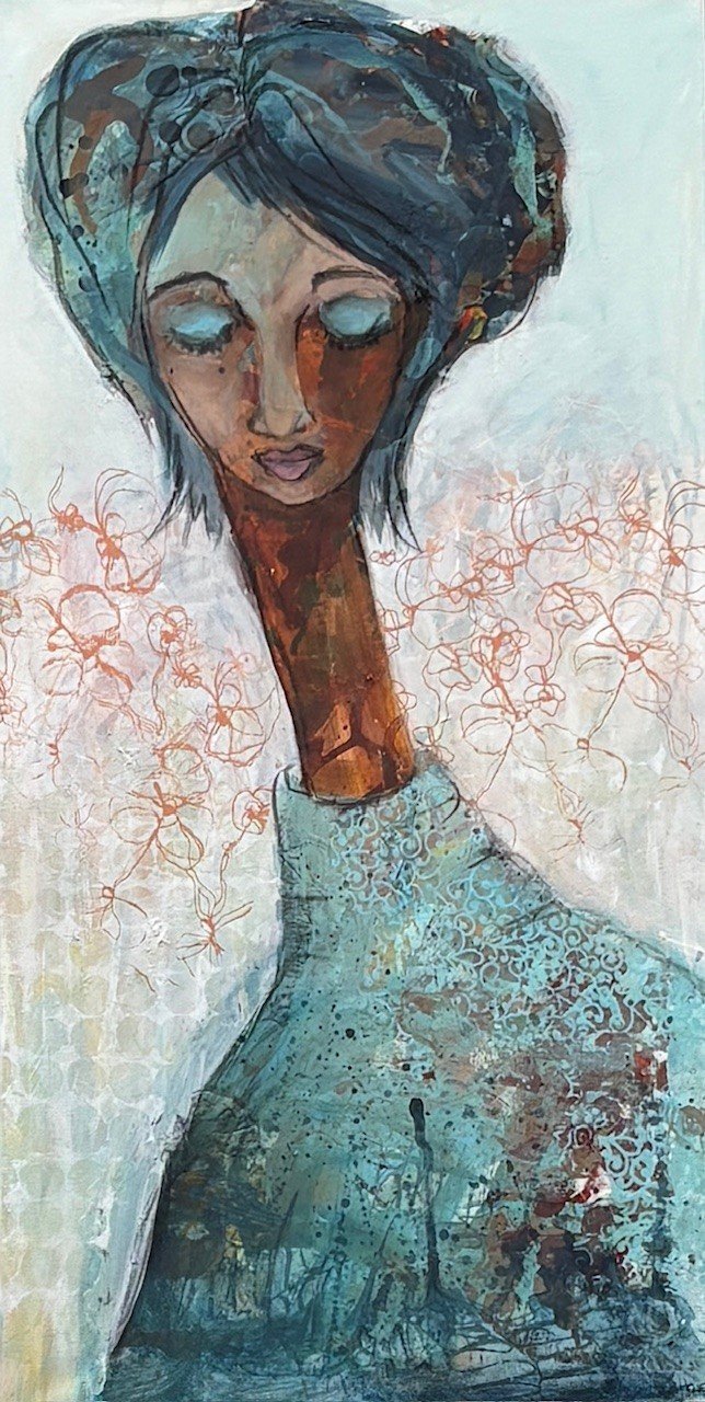 Abstrakt maleri, portr�t af kvinde Annemette Hoier 50x100cm