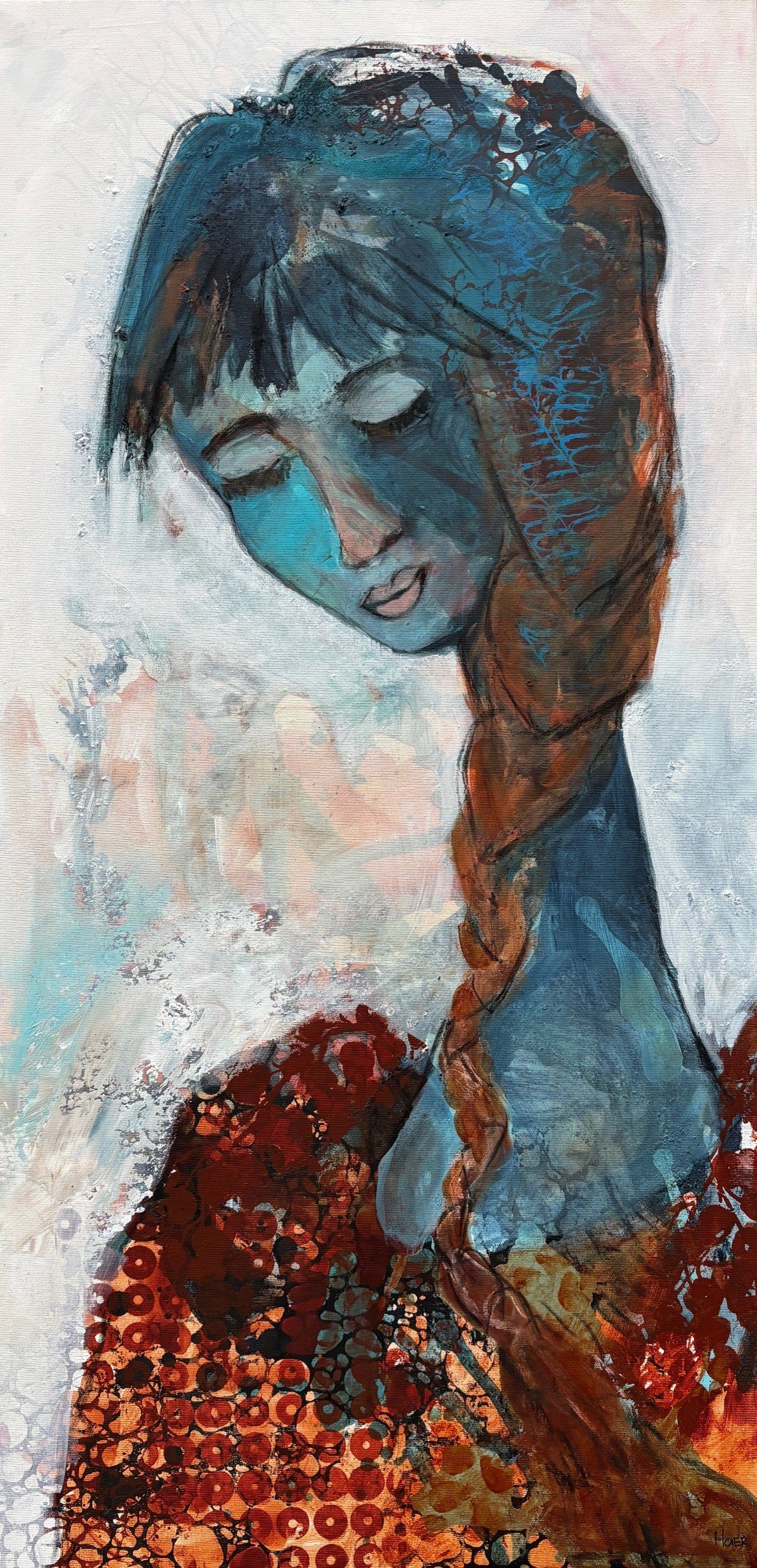 Abstrakt maleri, portr�t af kvinde Annemette Hoier 50x100cm