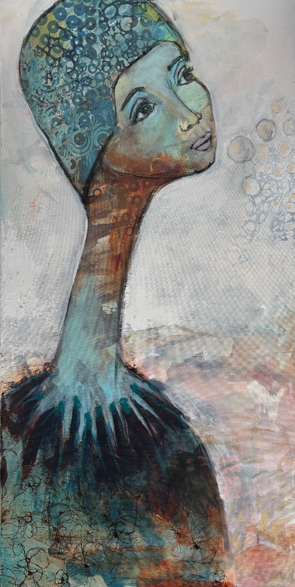 Abstrakt maleri, portr�t af kvinde Annemette Hoier 50x100cm