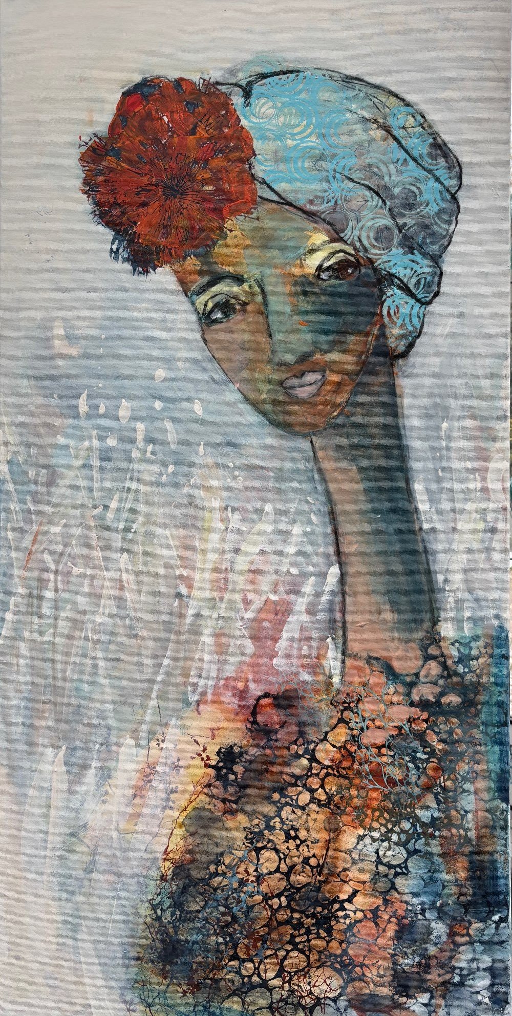 Abstrakt maleri, portr�t af kvinde Annemette Hoier 50x100cm